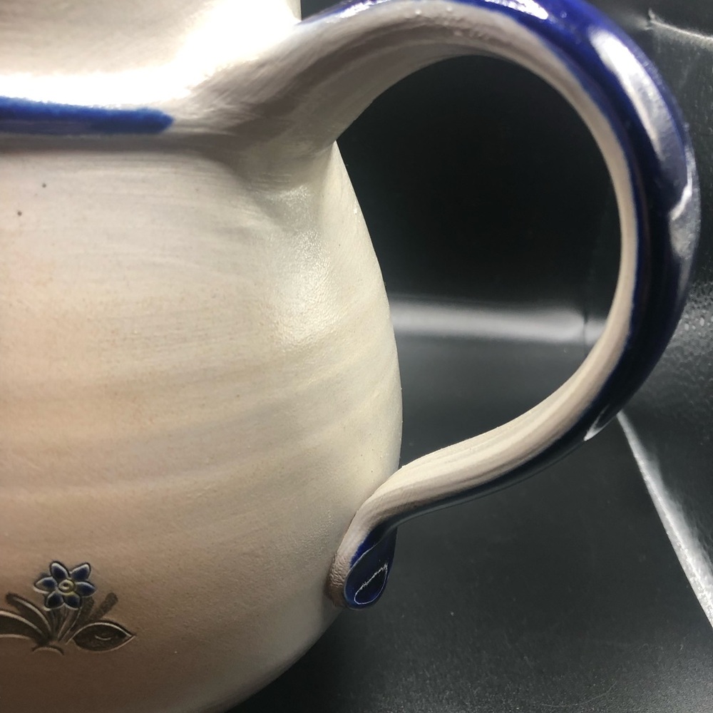 Henrichs Klauer Signed Salt Glazed Pottery Colbalt Blue Rooster Hen Pitcher - Picture 14 of 15